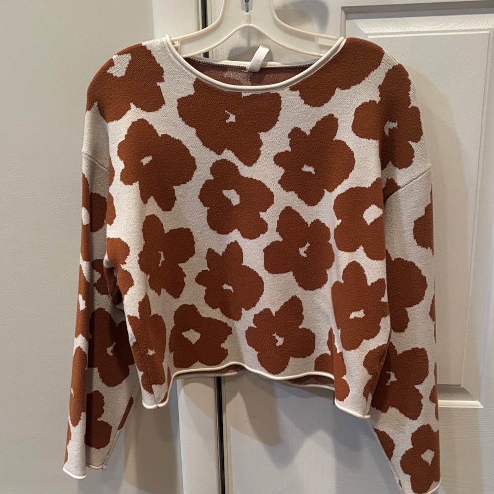 Wishlist Cream and Brown Floral Crewneck Sweater